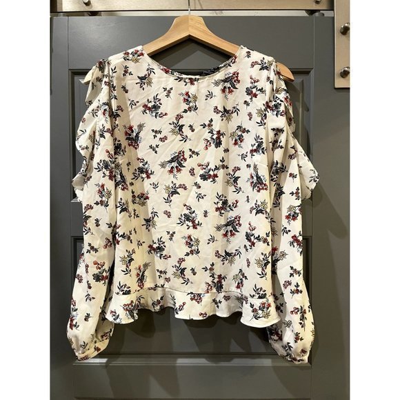 TIMINIG WOMANS FLORAL BLOUSE SHOULDER OPEN HOLLOW SIZE SMALL - Picture 2 of 6